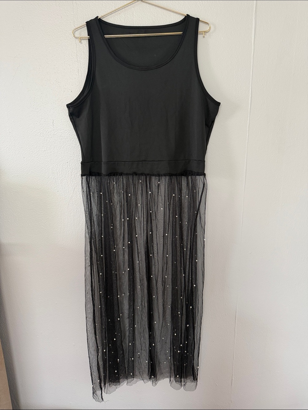SHEIN Black Sleeveless Midi Dress with Sparkle Mesh Skirt